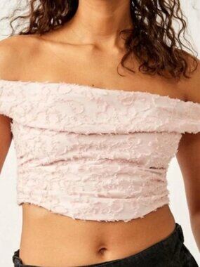 Free People Castille Corset Top Sz Large Pink Off the‎ Shoulder Crop Rose Smoke